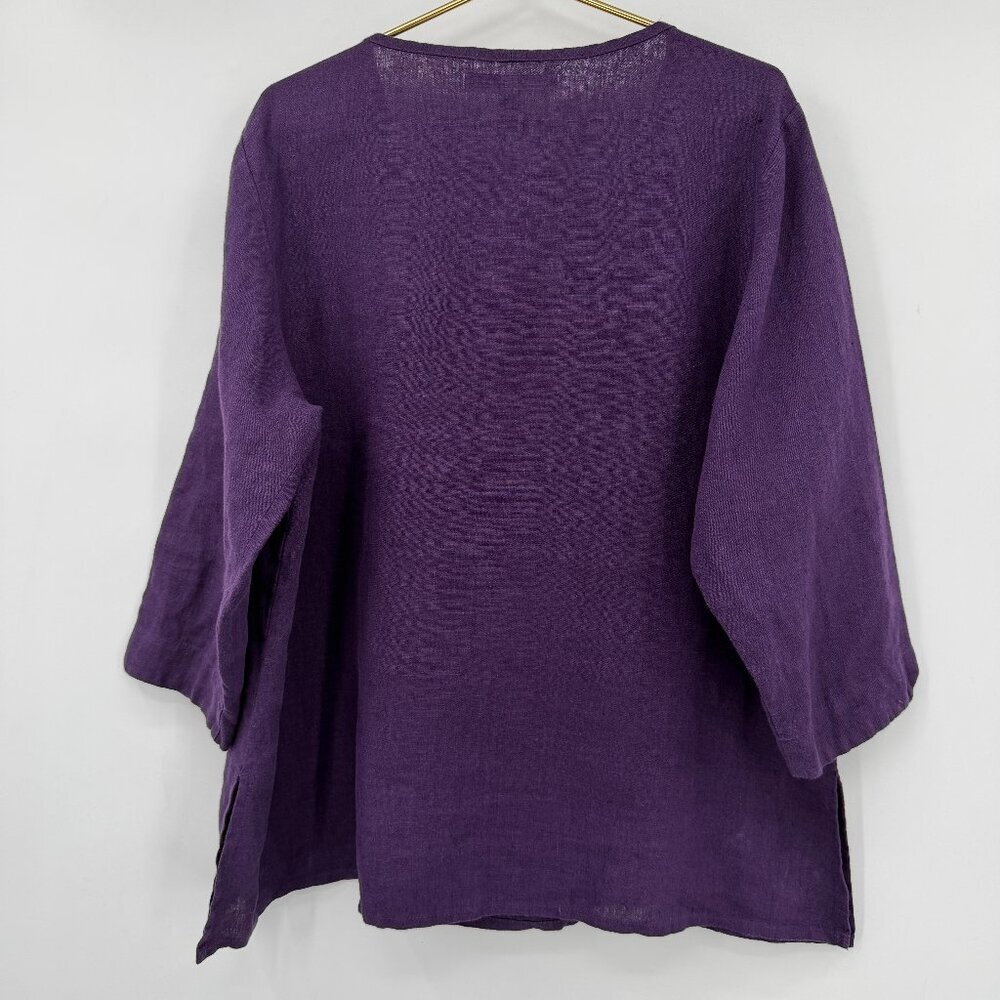 FLAX 100% Linen 2 Piece Set Purple Lagenlook Top & Pants Women's L - Picture 12 of 16